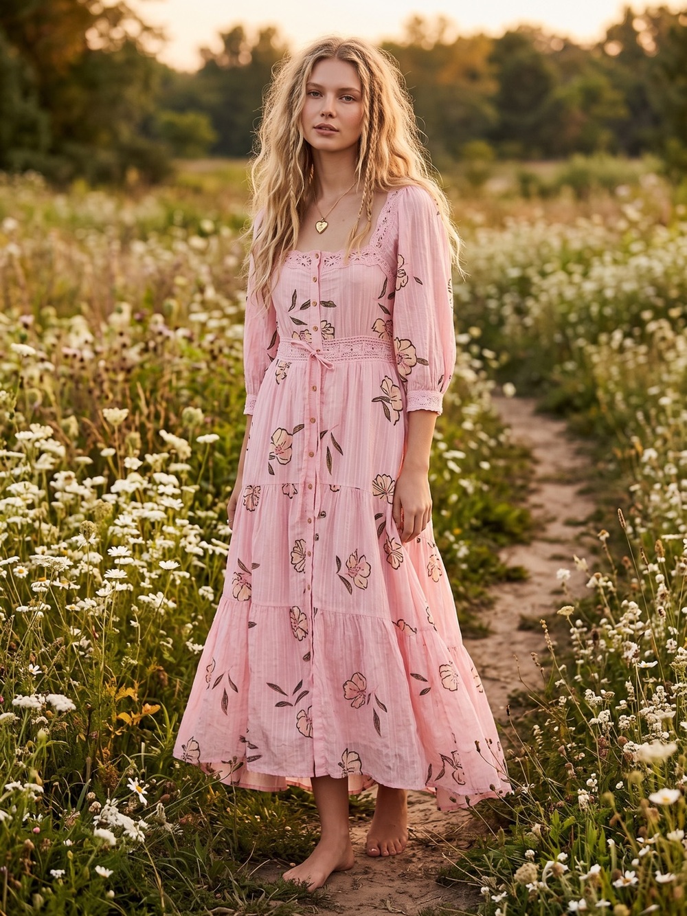 Free People Bohemian Cottage Ethereal Dainty Morning Meadows Maxi Dress Large